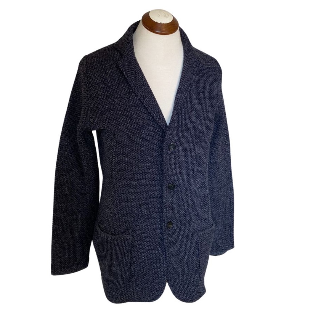 Designer Cardigan Maurizio Baldassari Blue Wool Knit Brenta Swacket Mens Large